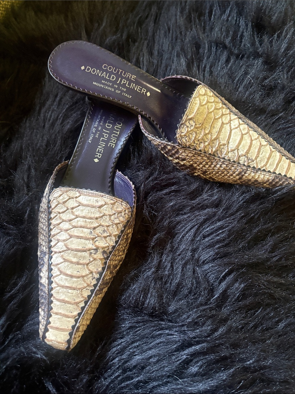 Donald J. Pliner Gold Snake-Embossed Slip-On Mules